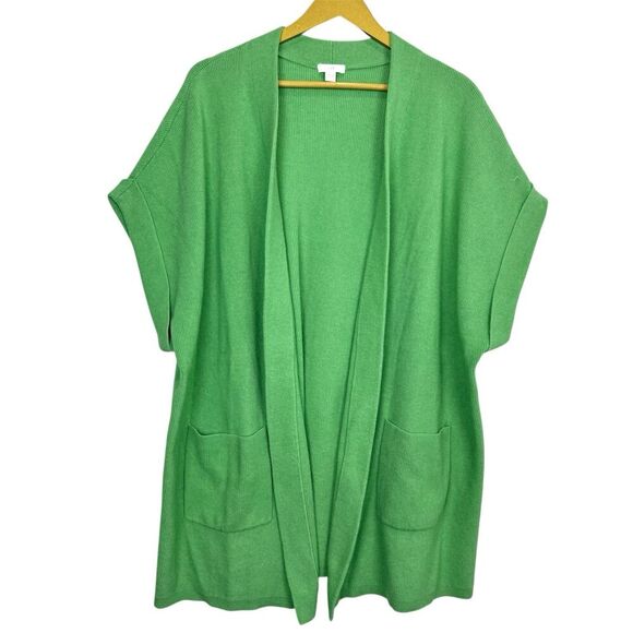 J Jill Kelly Green Oversized Open Cardigan Car Coat Pockets LARGE Short Sleeves - Picture 1 of 6